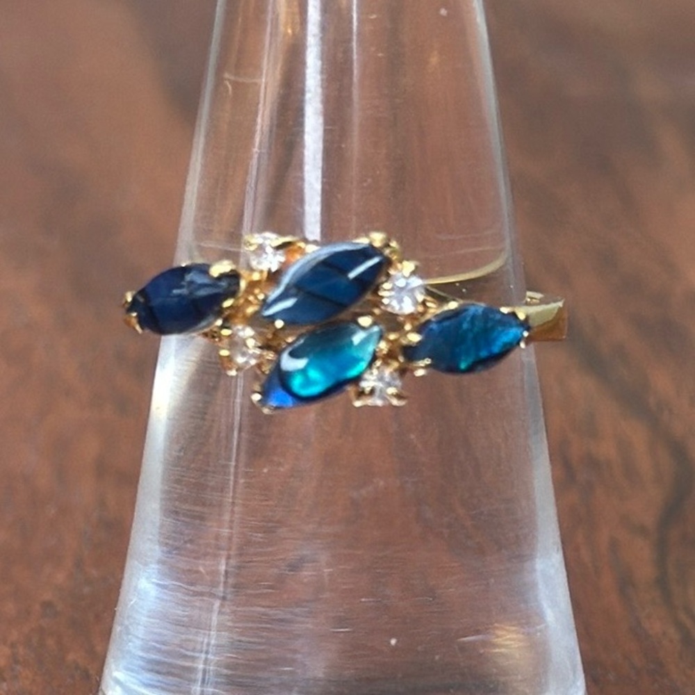 Gold Ring with Blue Marquise Stones